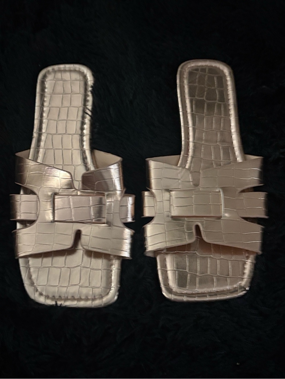 Metallic Croc-Embossed Slide Sandals - Champagne 

BOTH PAIR FOR $35